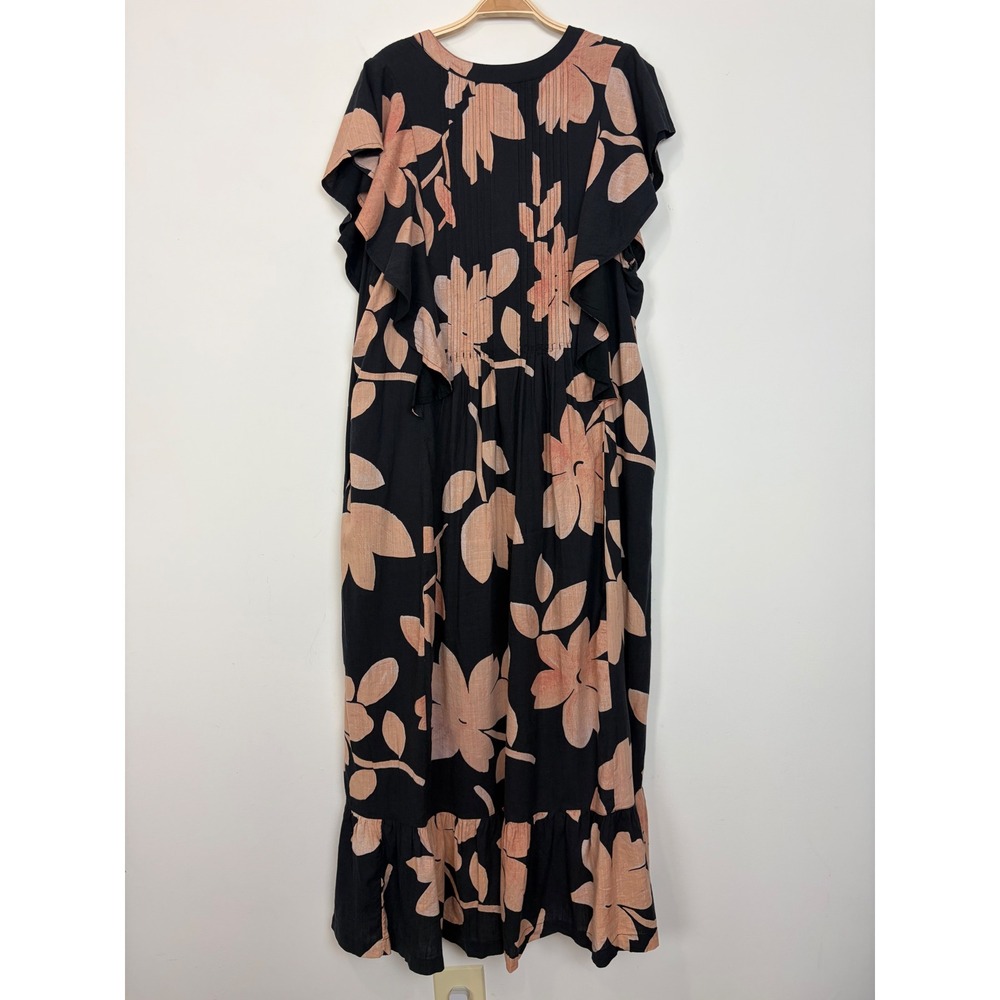 Anthropologie Maeve Cassandra Floral Maxi Dress Size 1X Black Peach Resort Boho - Picture 3 of 16